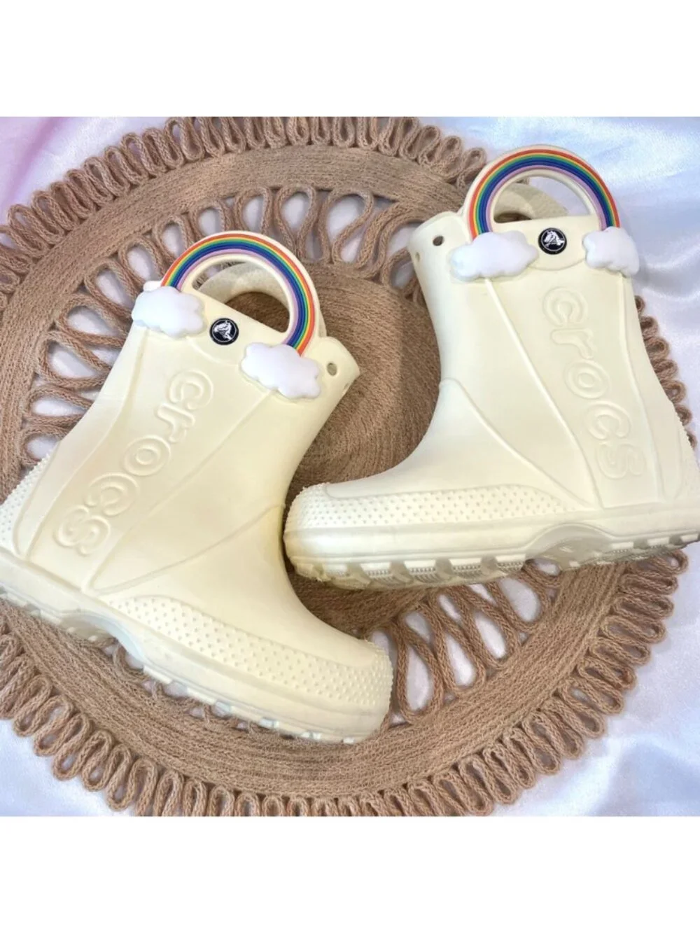 Crocs Kids Handle It Rainbow Boots Yellow Cream Kids Size 12C Kidcore